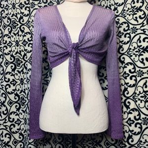 Crochet knit tie front dip dye shrug cardigan